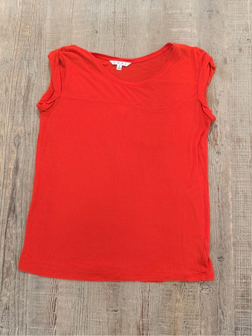 CAbi Staple Tee 854 Grenadine Orange Red Scoop Neck Cap Sleeve Pocket Top S
